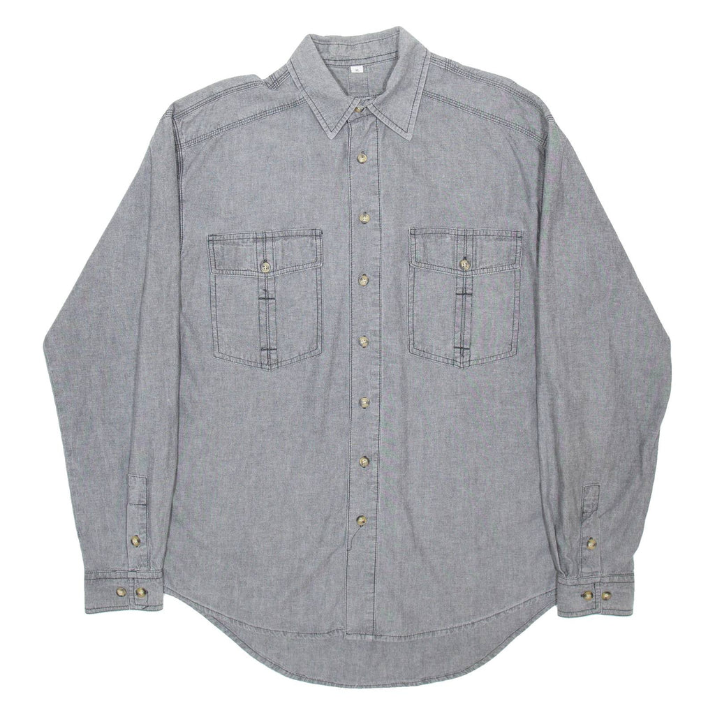 Mens Denim Shirt Grey Long Sleeve M