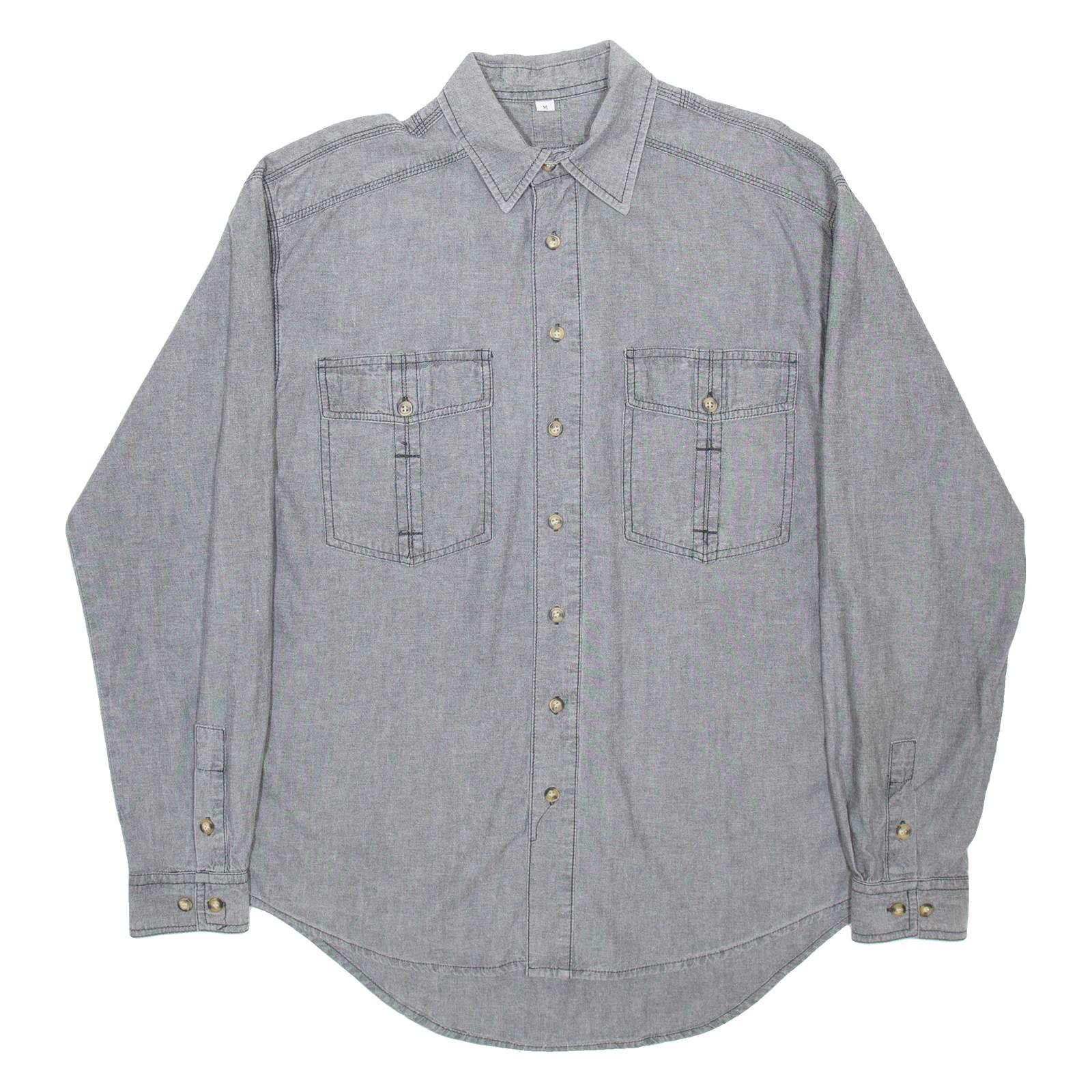 Mens Denim Shirt Grey Long Sleeve M