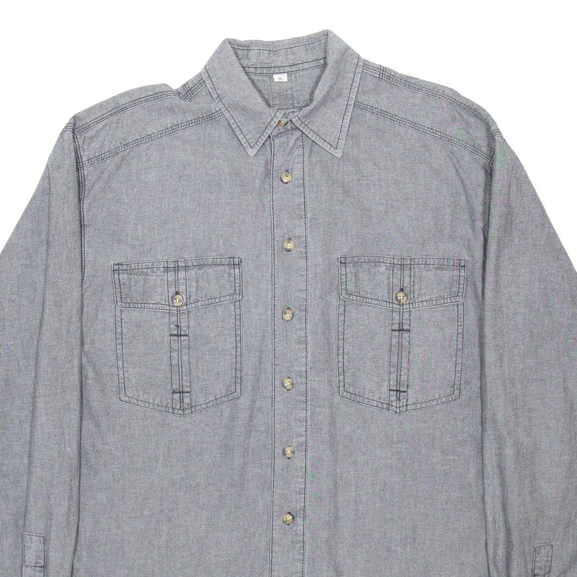 Mens Denim Shirt Grey Long Sleeve M