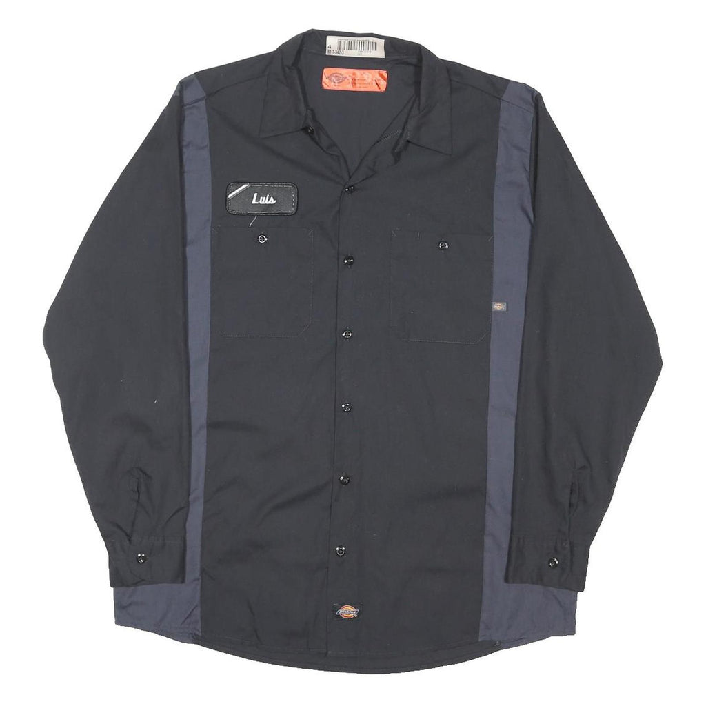 DICKIES Mens Black & Grey Work Shirt L Long Sleeve Button-Up Polyester Blend