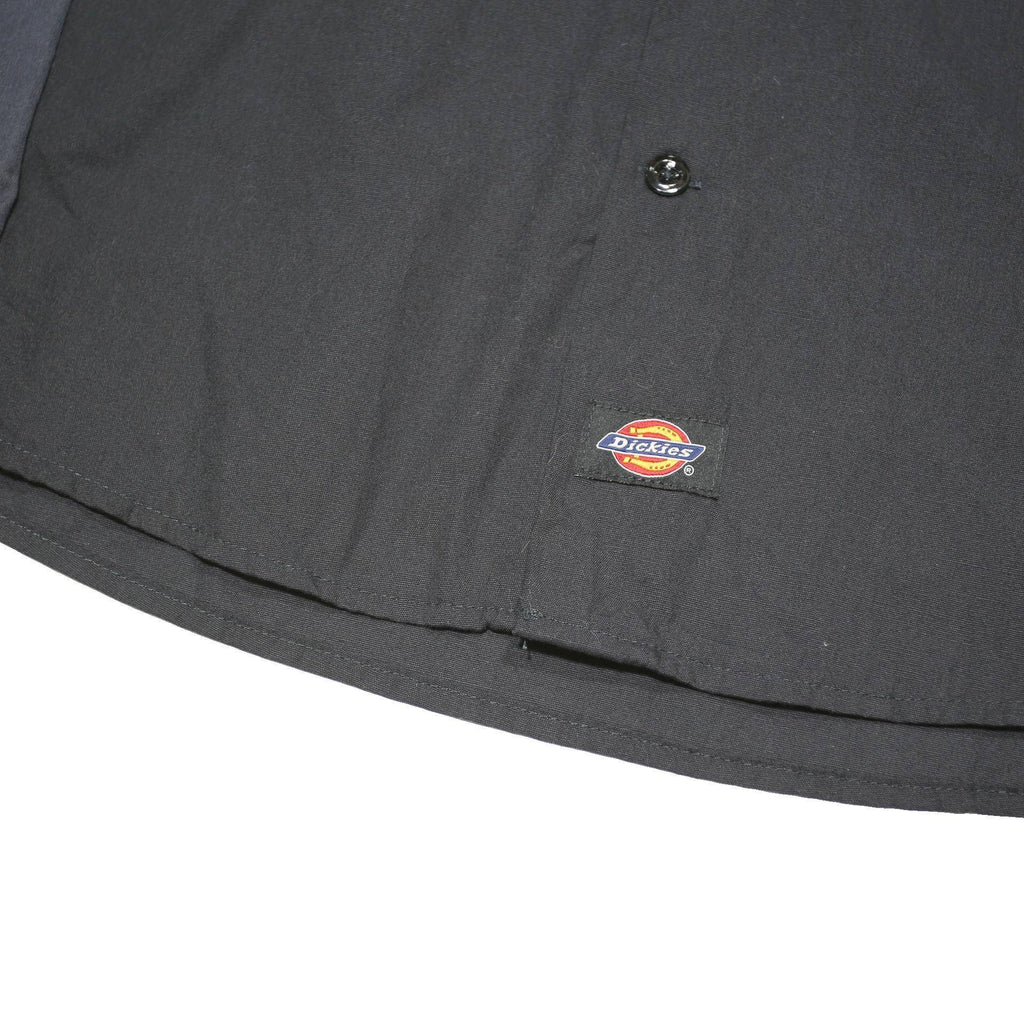 DICKIES Mens Black & Grey Work Shirt L Long Sleeve Button-Up Polyester Blend