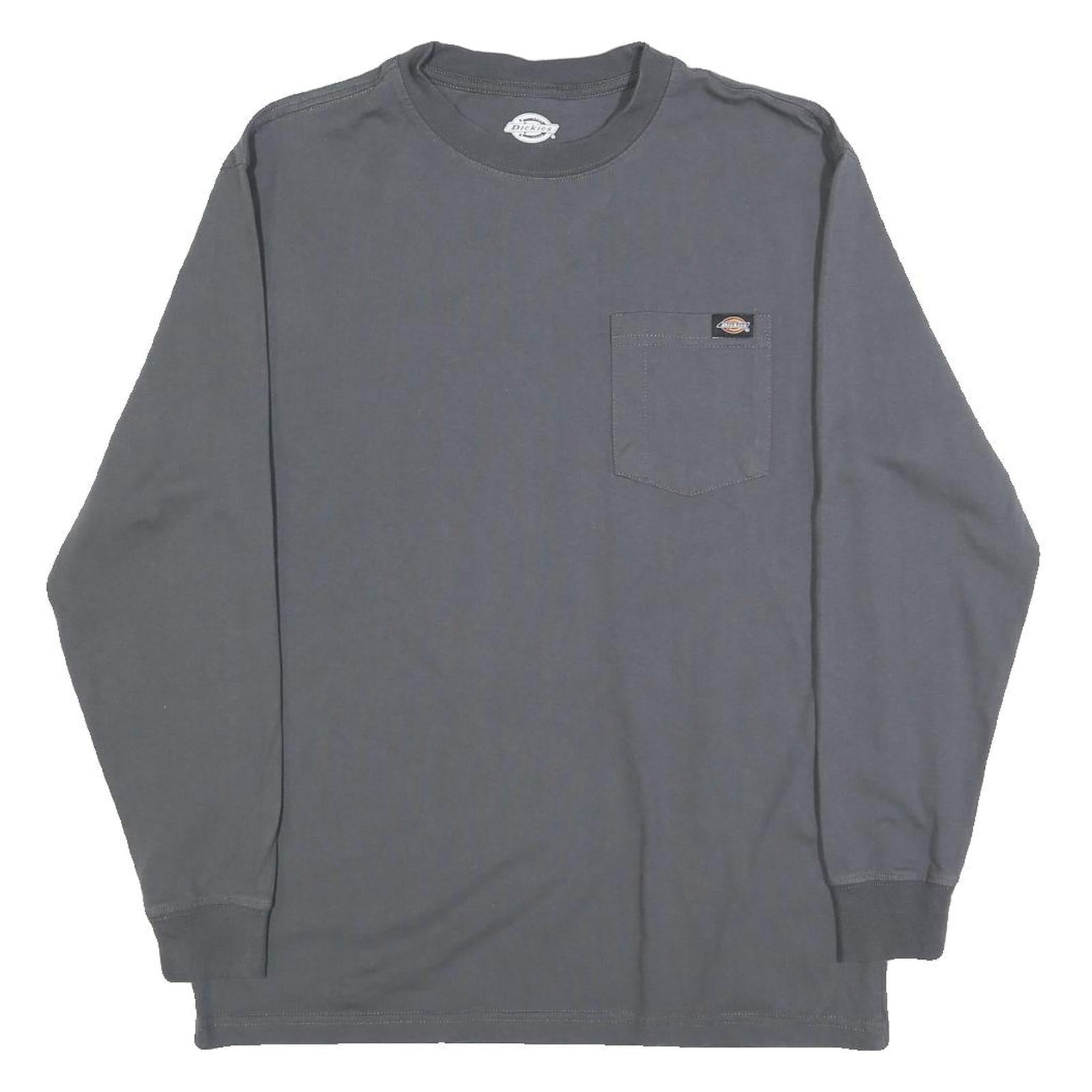 DICKIES Mens Grey Long Sleeve T-Shirt Crew Neck Cotton Blend Pocket M Casual