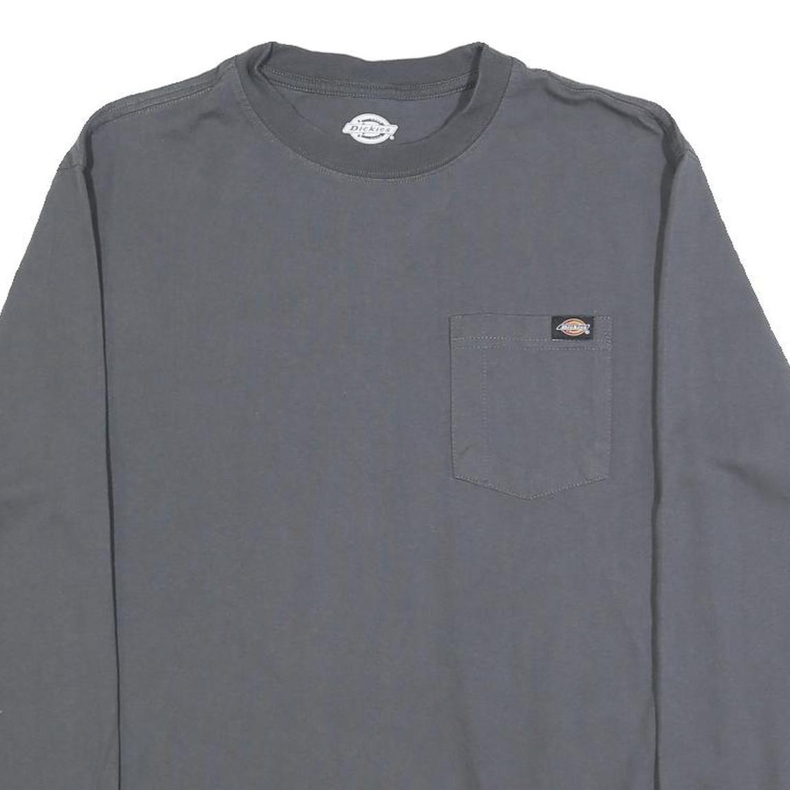 DICKIES Mens Grey Long Sleeve T-Shirt Crew Neck Cotton Blend Pocket M Casual