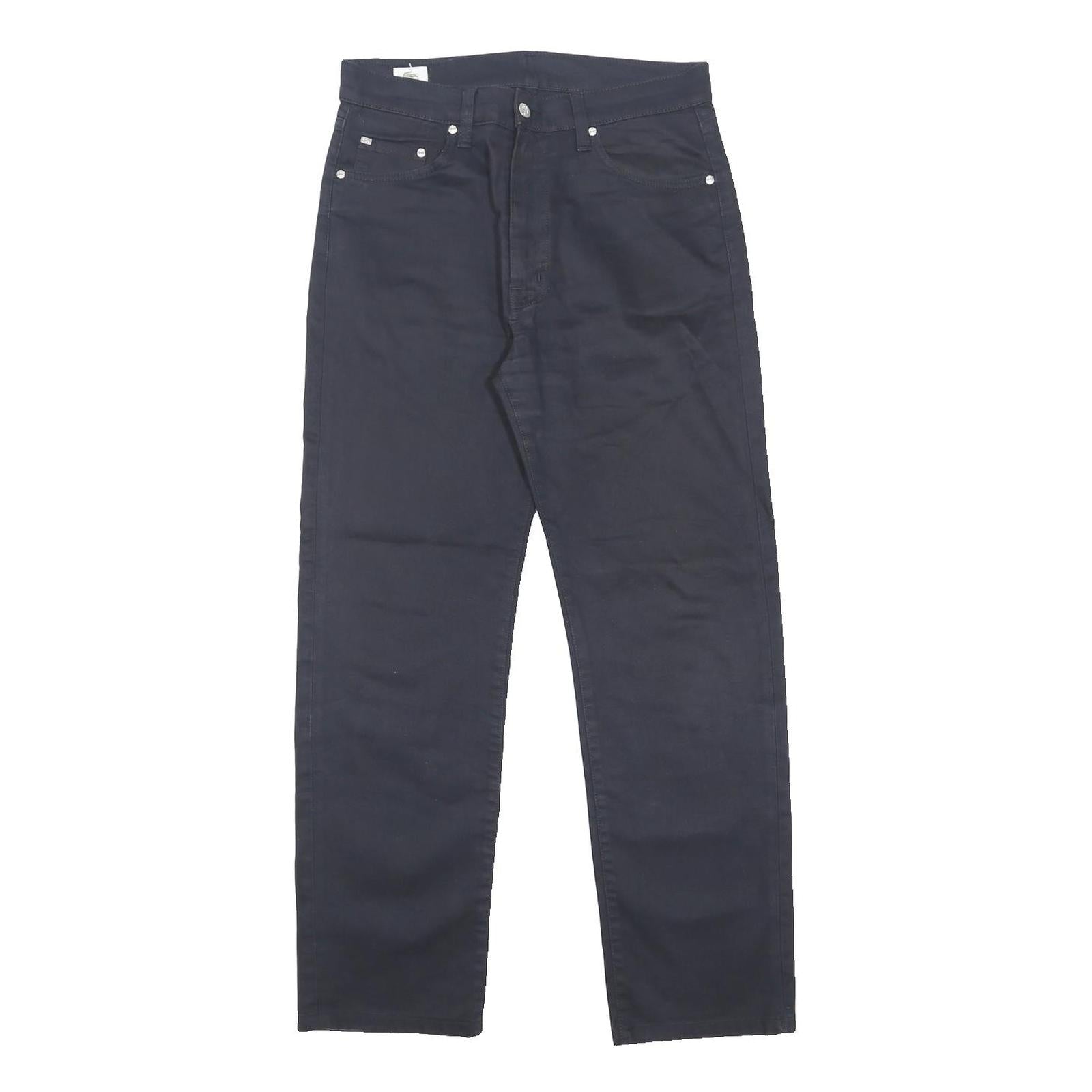 LACOSTE Mens Cotton Blend Navy Regular Straight Trousers W33 L30 Classic Zip
