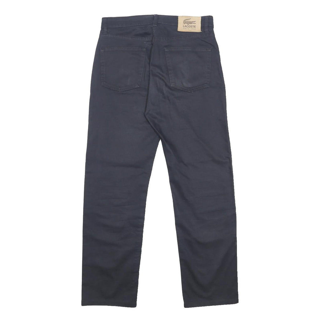 LACOSTE Mens Cotton Blend Navy Regular Straight Trousers W33 L30 Classic Zip