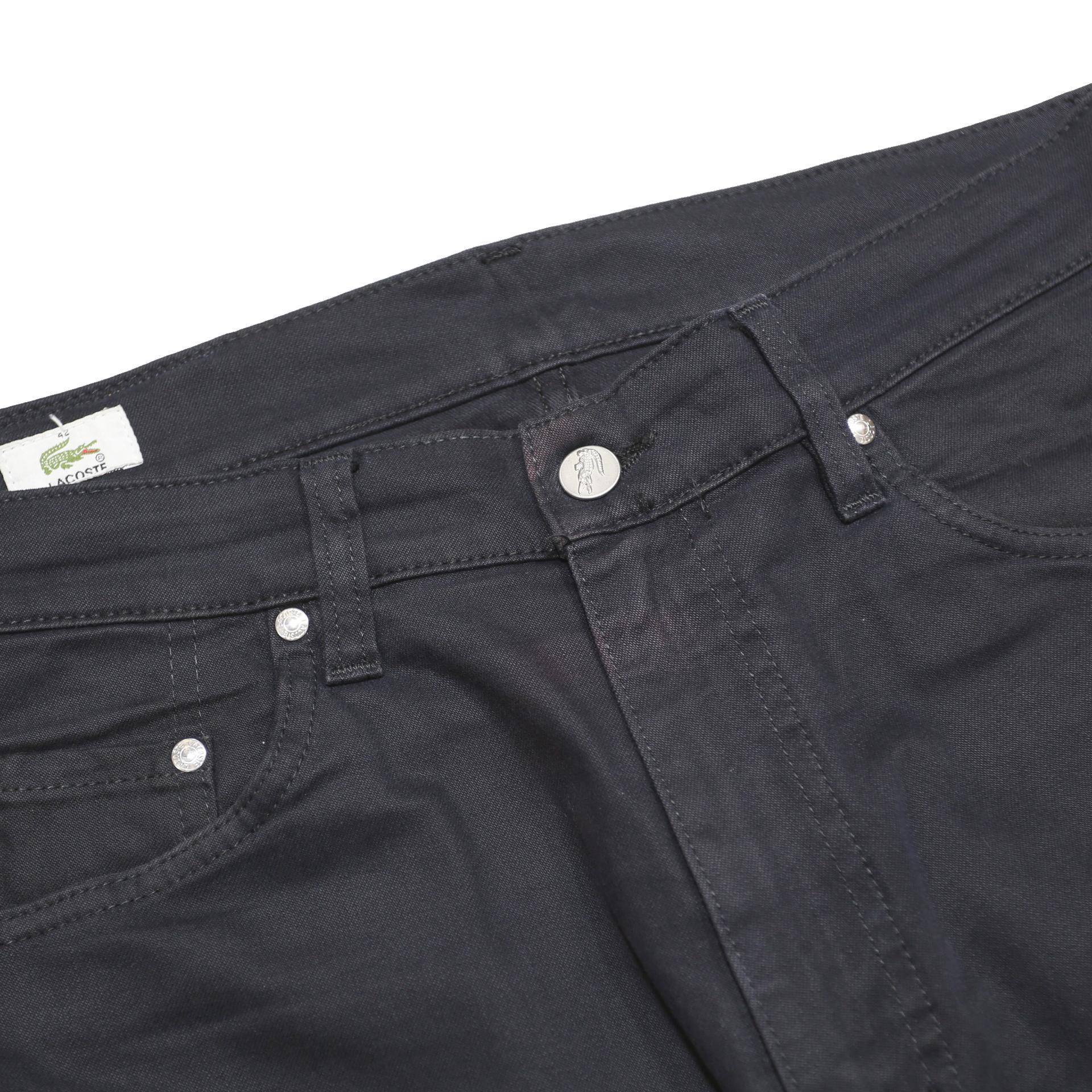 LACOSTE Mens Cotton Blend Navy Regular Straight Trousers W33 L30 Classic Zip