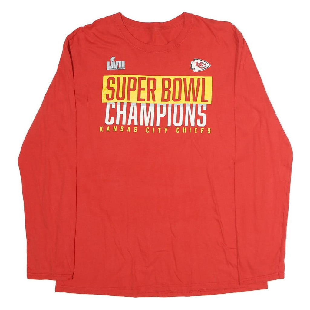 Mens Red Super Bowl Champions Long Sleeve Crew Neck Cotton T-Shirt L Kansas City