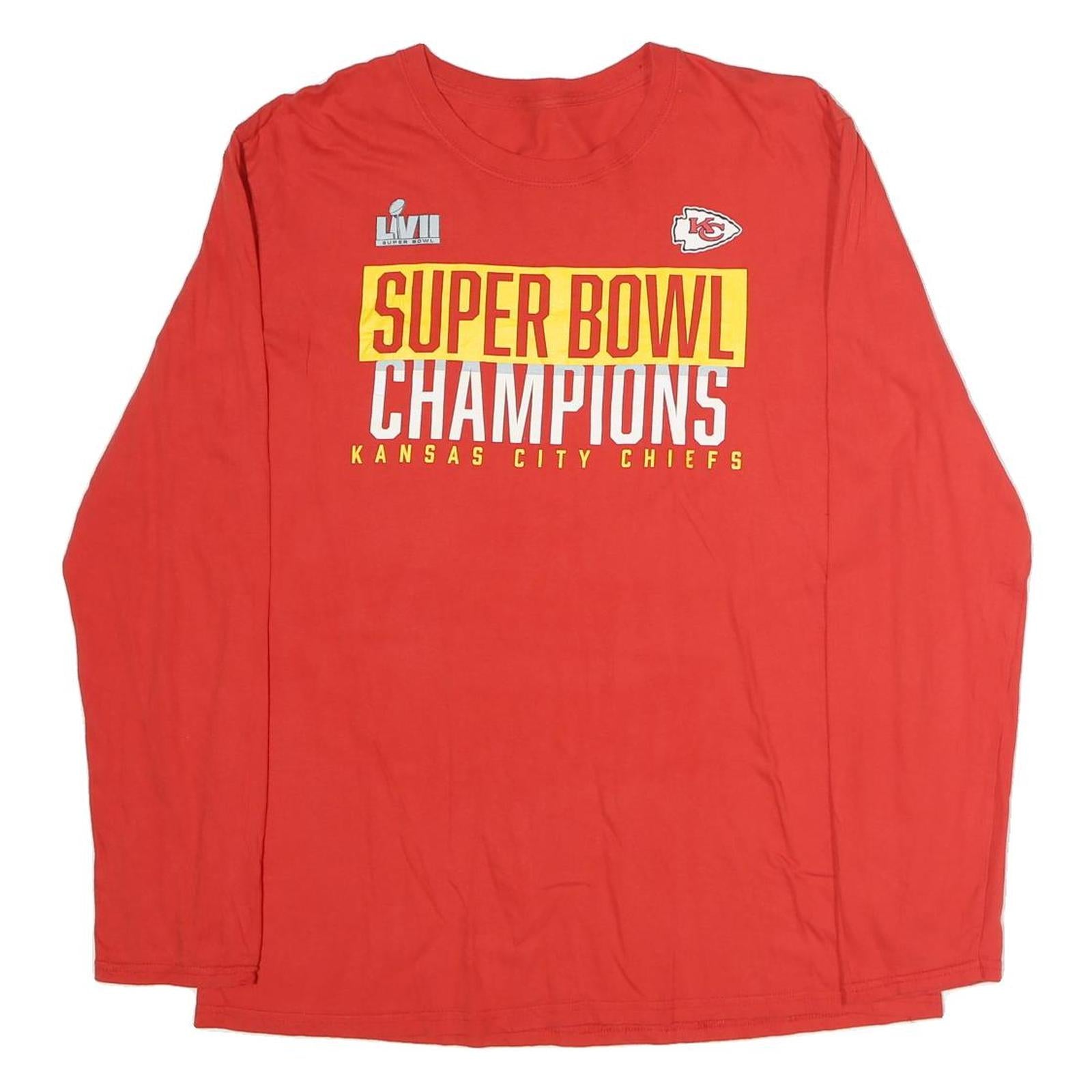 Mens Red Super Bowl Champions Long Sleeve Crew Neck Cotton T-Shirt L Kansas City