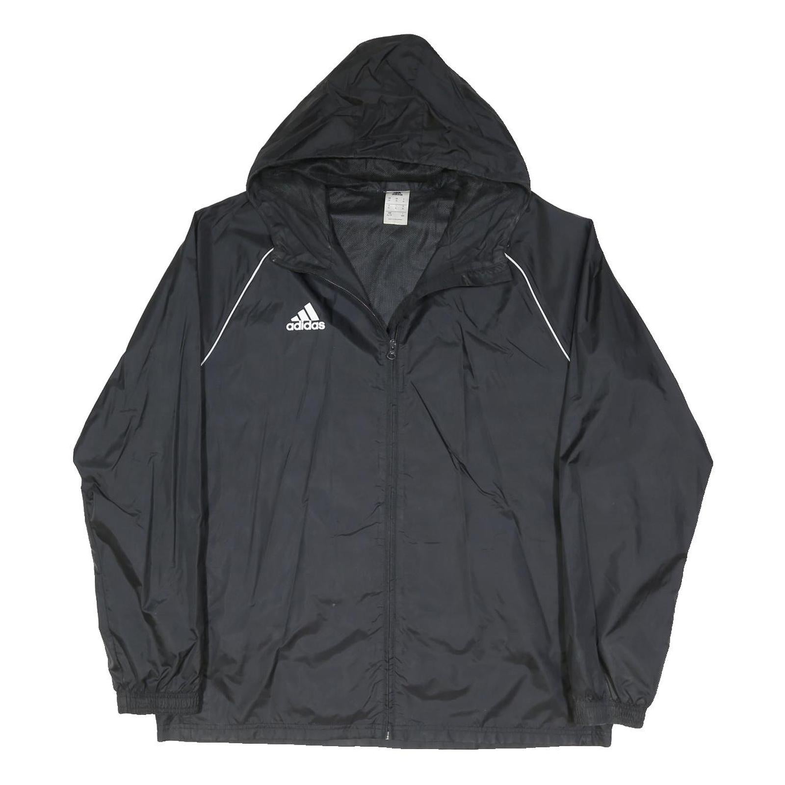 ADIDAS Mens Black Zip Hooded Sports Jacket XL Polyester Plain Lightweight