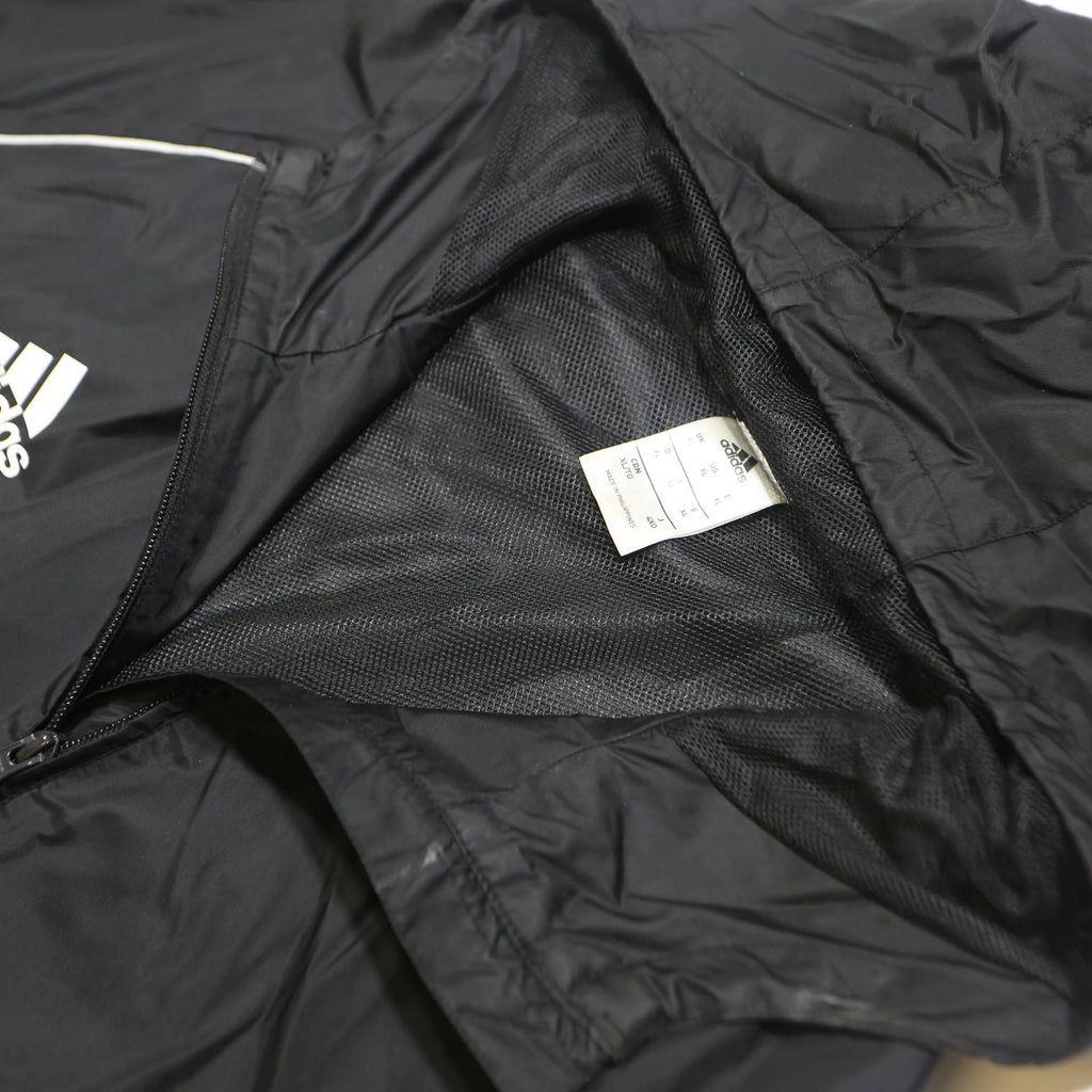 ADIDAS Mens Black Zip Hooded Sports Jacket XL Polyester Plain Lightweight