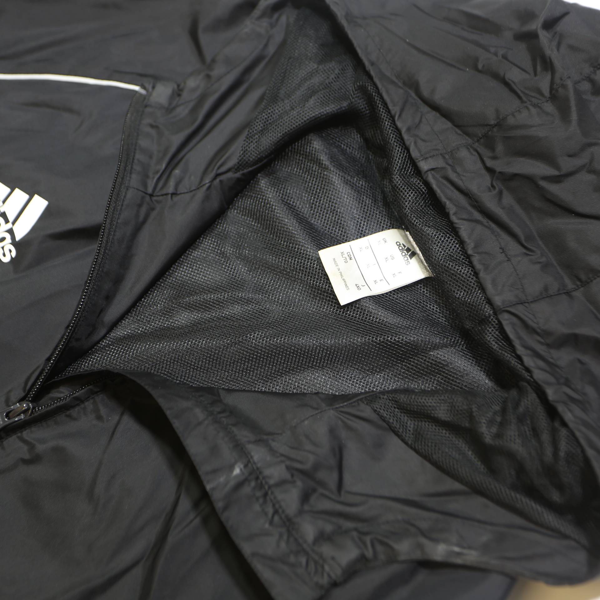ADIDAS Mens Black Zip Hooded Sports Jacket XL Polyester Plain Lightweight