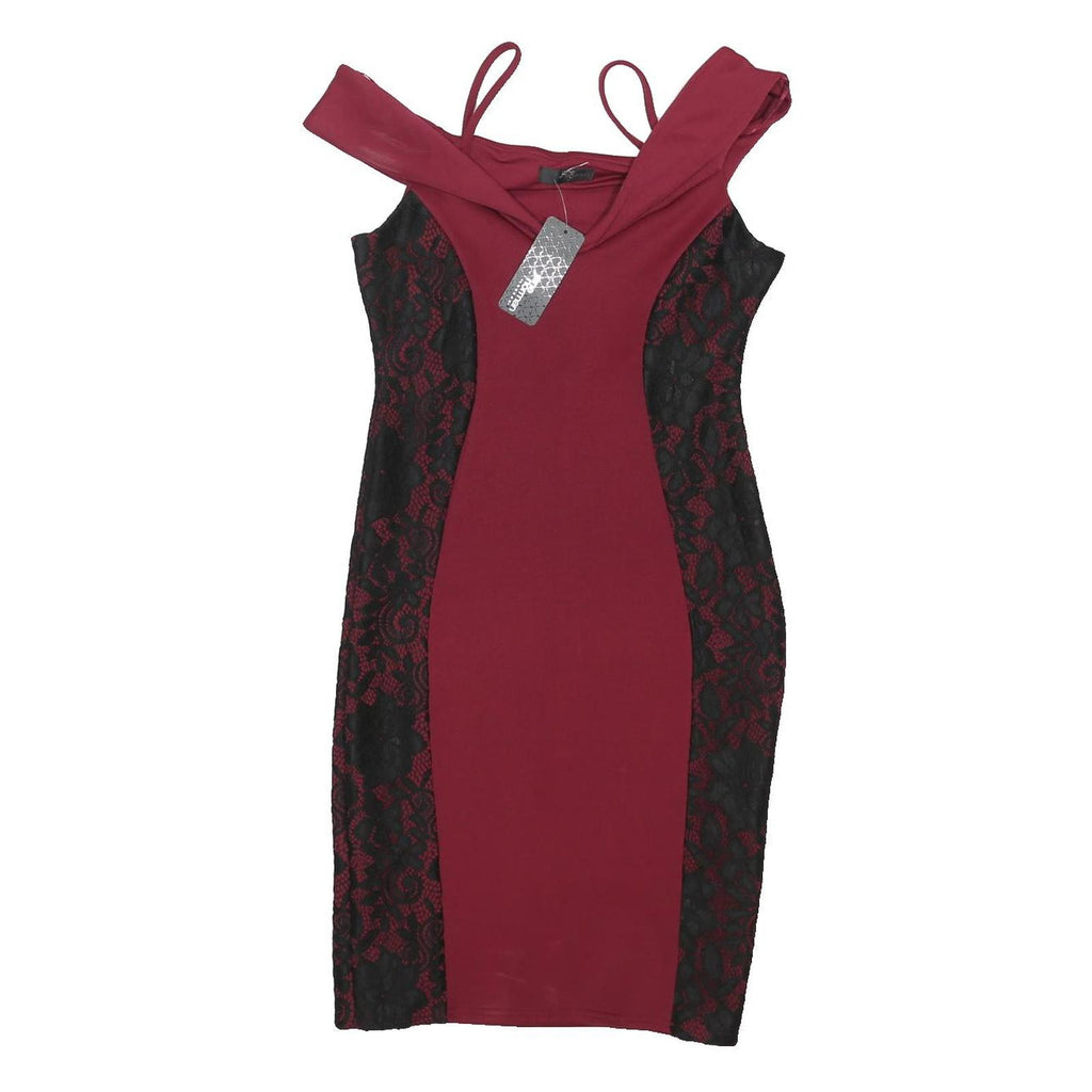 JANE NORMAN Womens Red & Black Lace Bodycon Polyester Blend Midi Dress UK 12