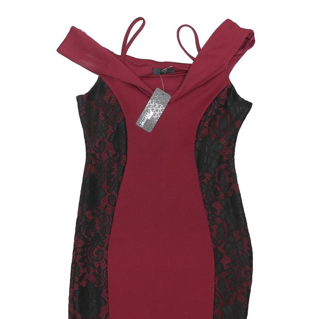 JANE NORMAN Womens Red & Black Lace Bodycon Polyester Blend Midi Dress UK 12