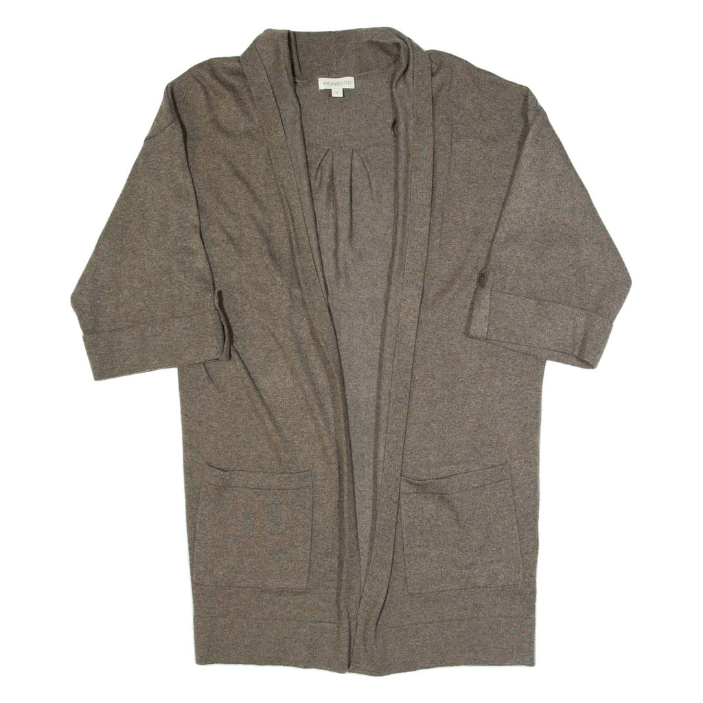 MONSOON Womens Cardigan Brown Tight Knit 3/4 Sleeve S