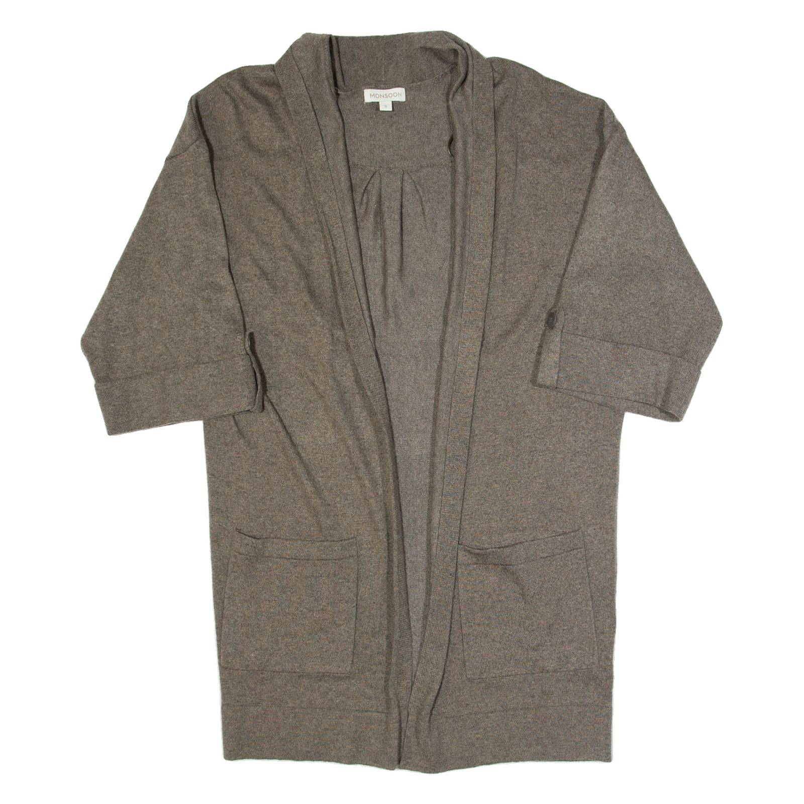 MONSOON Womens Cardigan Brown Tight Knit 3/4 Sleeve S