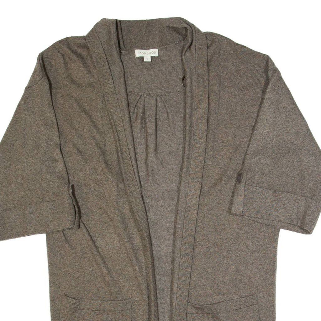 MONSOON Womens Cardigan Brown Tight Knit 3/4 Sleeve S