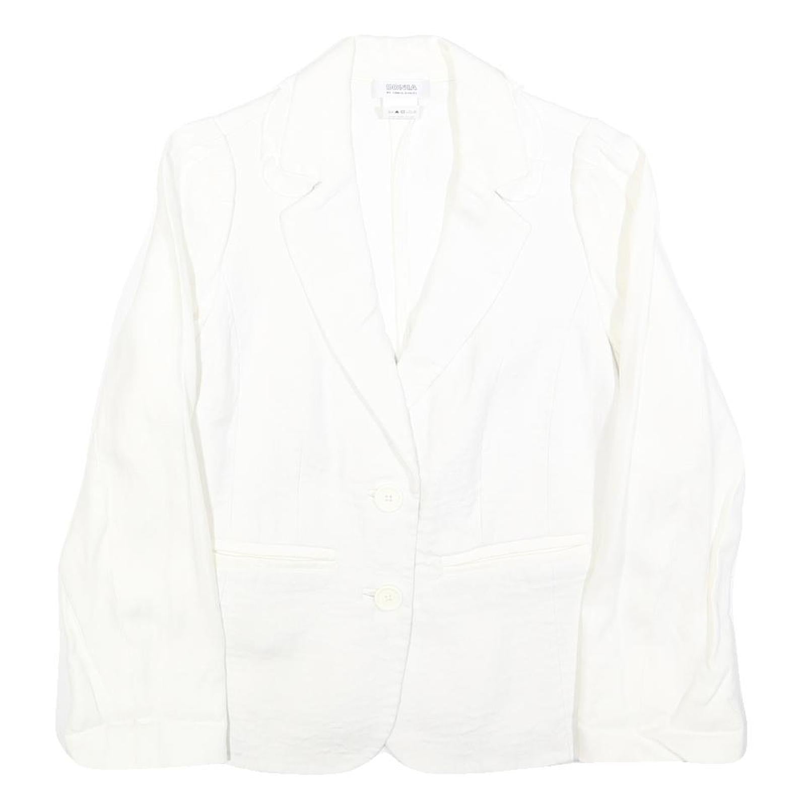 SONIA RYKIEL Womens White Linen Button Jacket S Plain Elegant Classic Tailored
