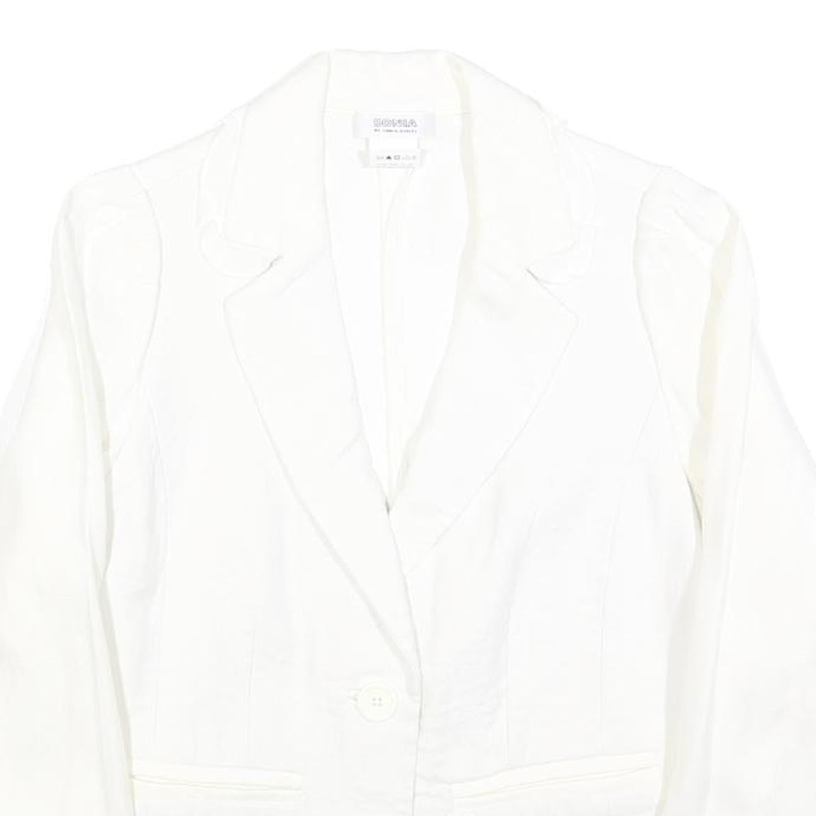 SONIA RYKIEL Womens White Linen Button Jacket S Plain Elegant Classic Tailored