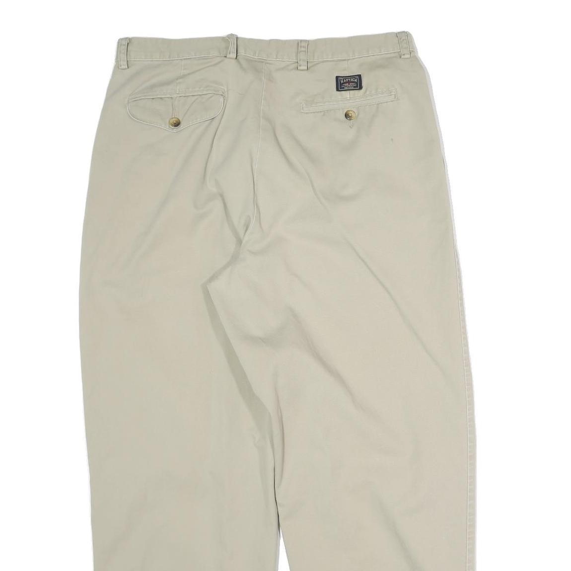 NAUTICA Mens Cotton Blend Beige Relaxed Straight Trousers W32 L28 Classic Fit