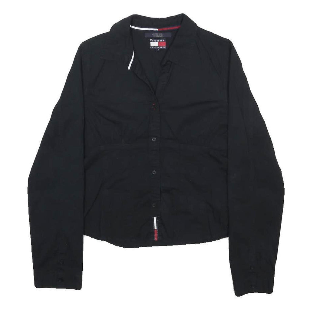TOMMY JEANS Womens Black Button Shirt Long Sleeve Collared Cotton Blend L