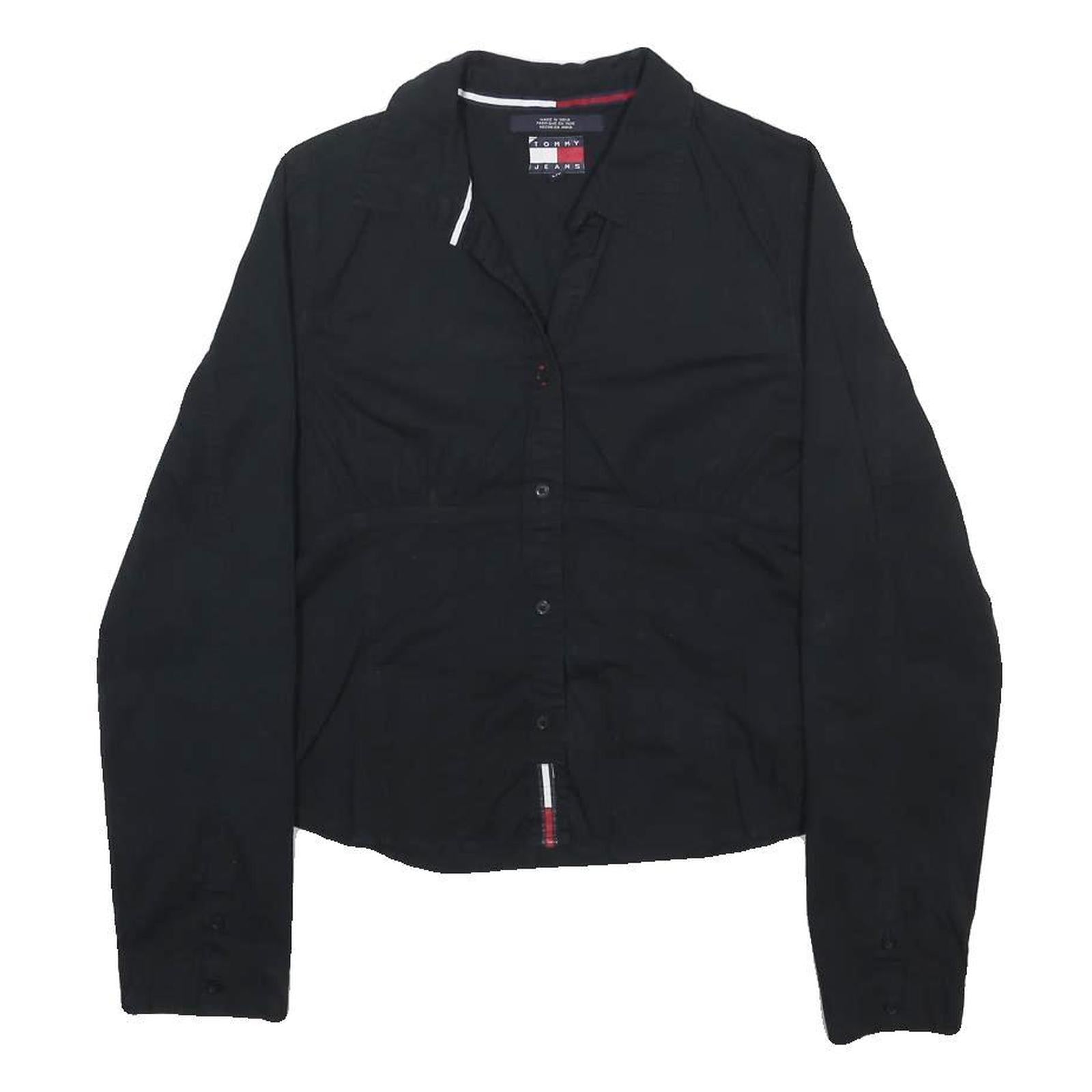 TOMMY JEANS Womens Black Button Shirt Long Sleeve Collared Cotton Blend L