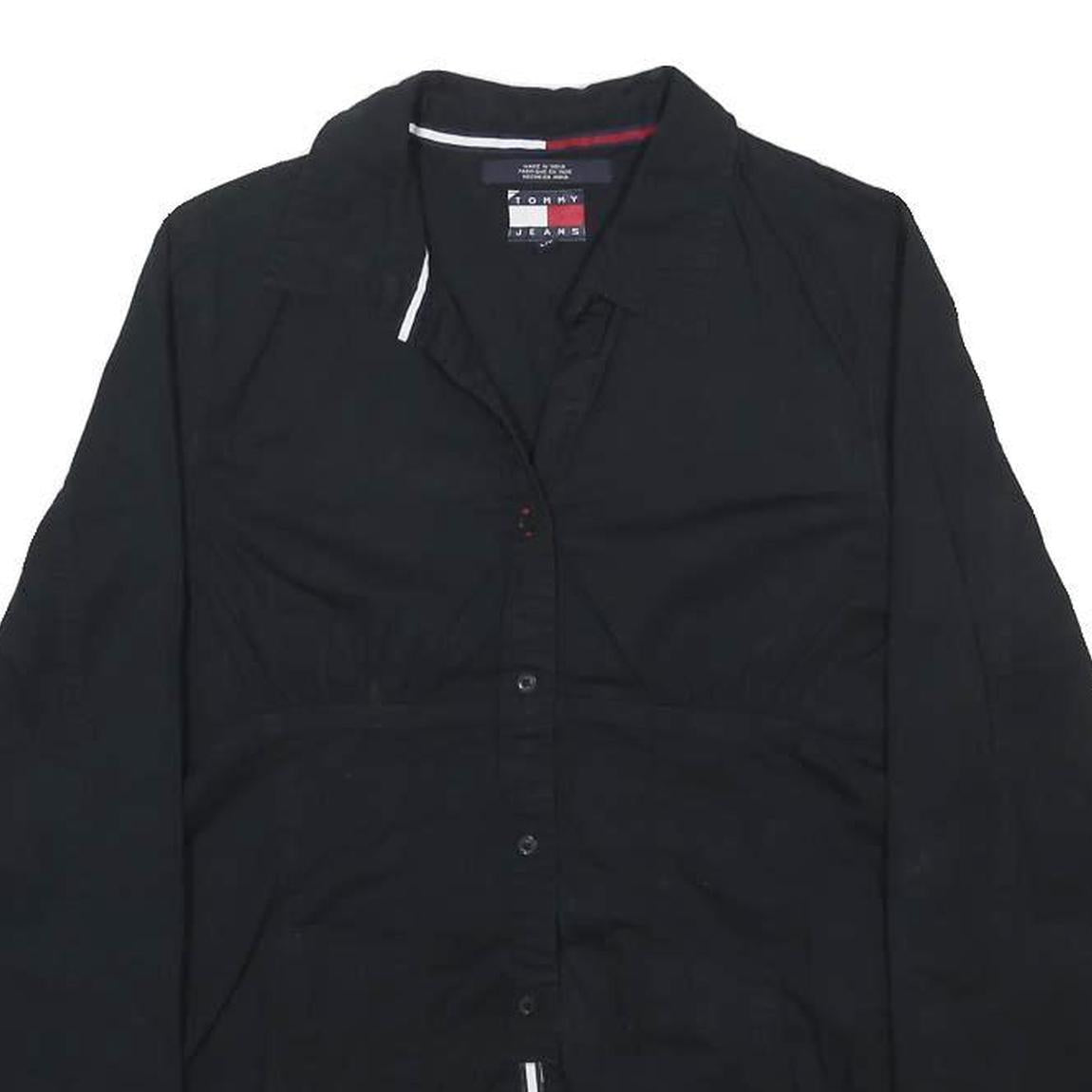 TOMMY JEANS Womens Black Button Shirt Long Sleeve Collared Cotton Blend L