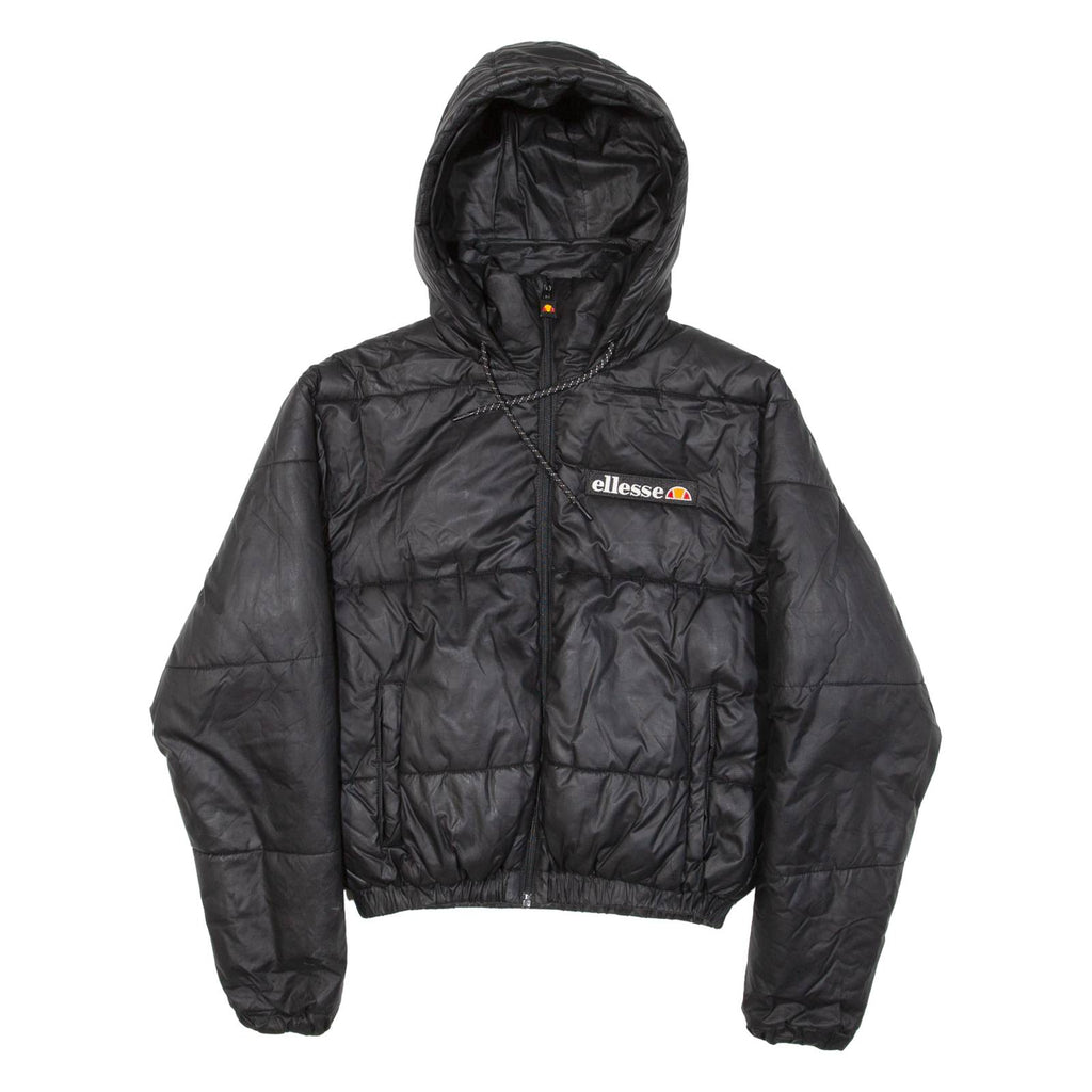 ELLESSE Insulated Cropped Womens Puffer Jacket Black Hooded UK 4