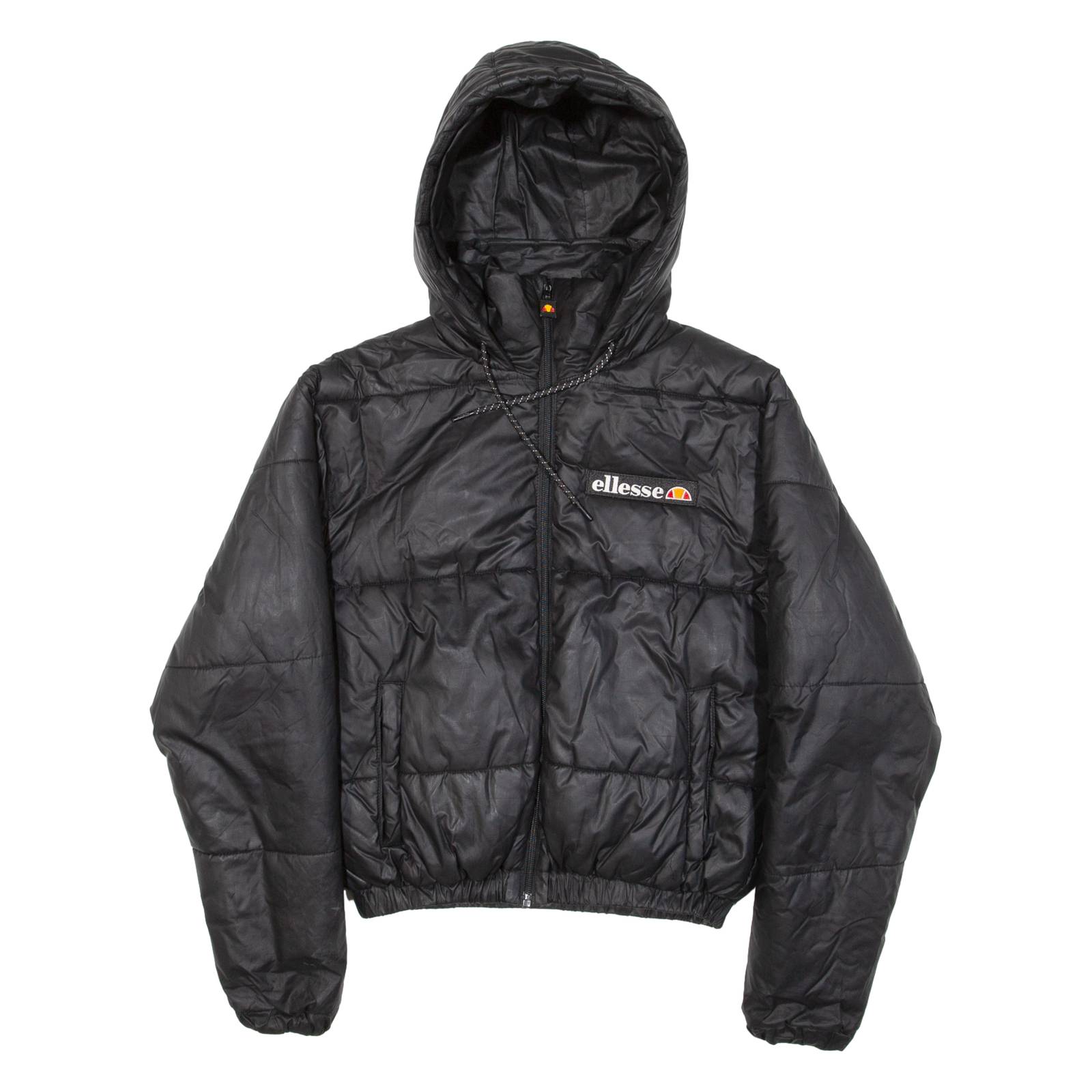 ELLESSE Insulated Cropped Womens Puffer Jacket Black Hooded UK 4