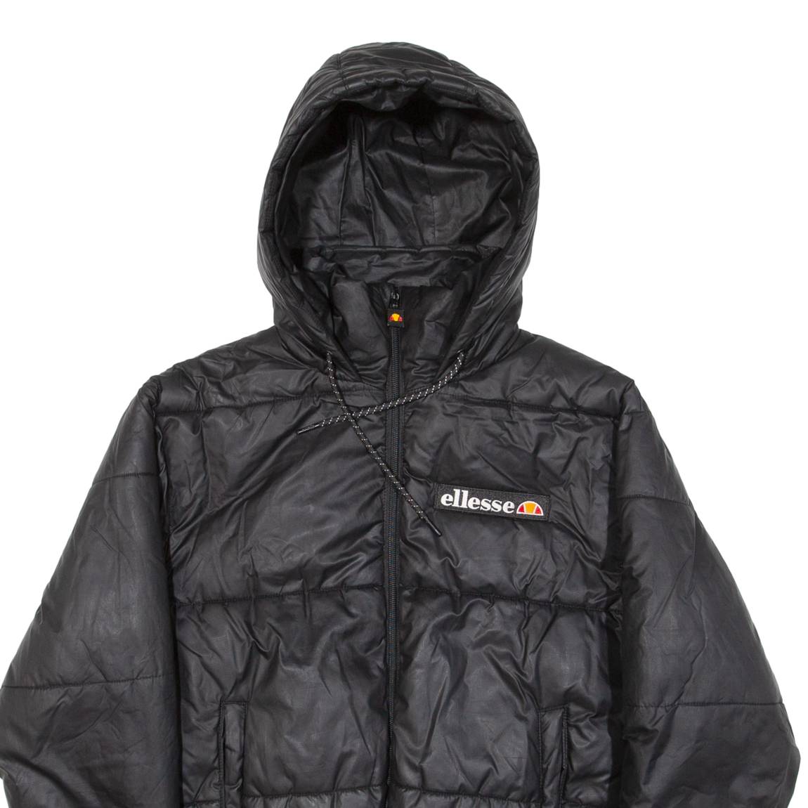 ELLESSE Insulated Cropped Womens Puffer Jacket Black Hooded UK 4