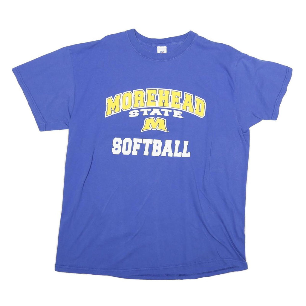RUSSELL ATHLETIC Mens Blue Morehead State Softball T-Shirt XL Short Sleeve Crew