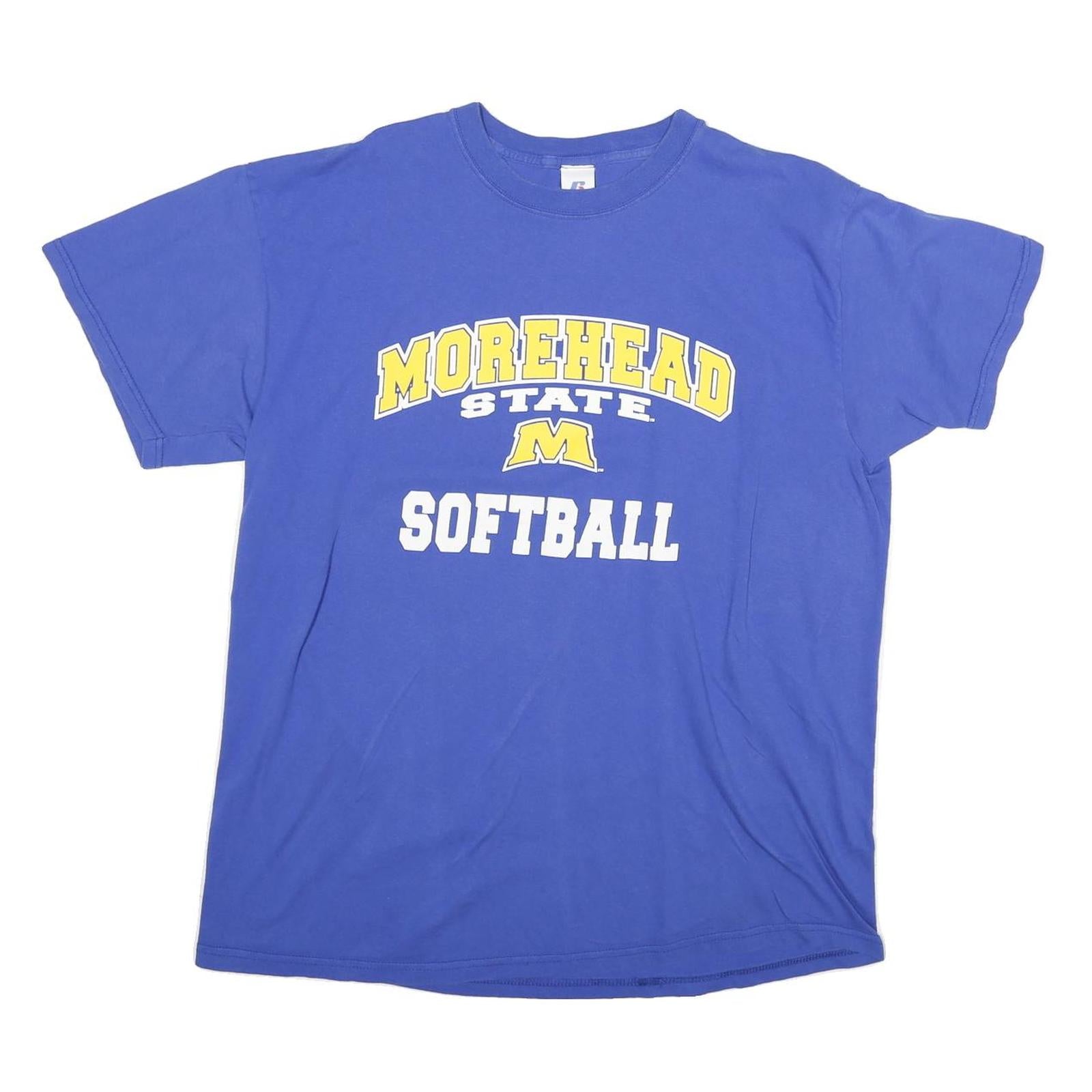 RUSSELL ATHLETIC Mens Blue Morehead State Softball T-Shirt XL Short Sleeve Crew