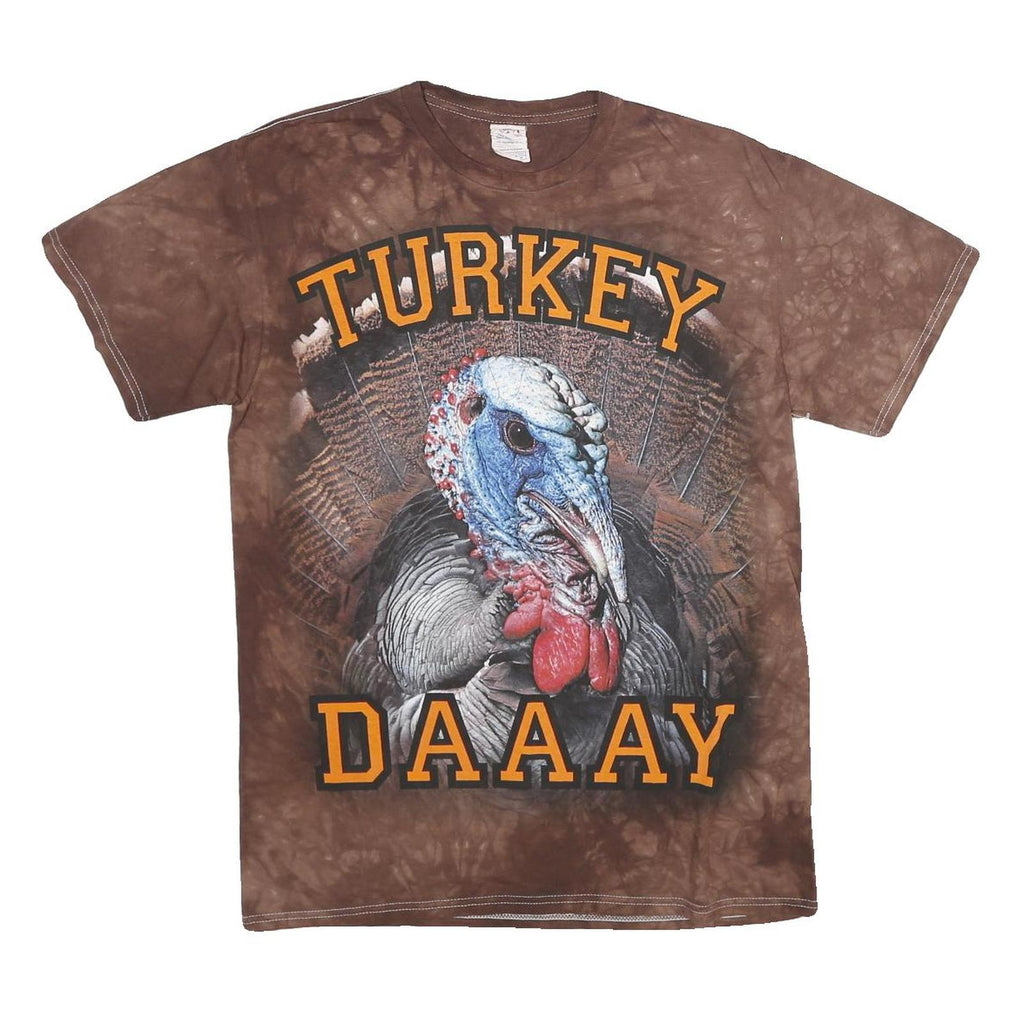 DELTA PRO WEIGHT Mens Brown Tie Dye Turkey Graphic T-Shirt M Short Sleeve Crew