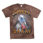 DELTA PRO WEIGHT Mens Brown Tie Dye Turkey Graphic T-Shirt M Short Sleeve Crew