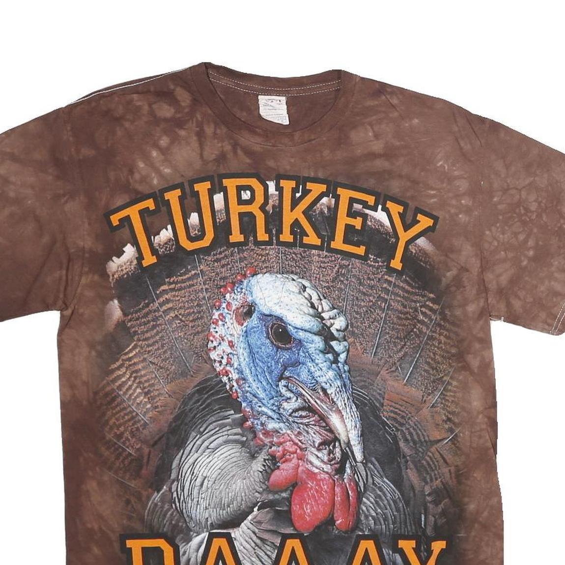 DELTA PRO WEIGHT Mens Brown Tie Dye Turkey Graphic T-Shirt M Short Sleeve Crew