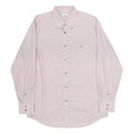 LACOSTE Mens White & Pink Stripe Shirt L Cotton Long Sleeve Button Down Collar