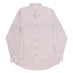 LACOSTE Mens White & Pink Stripe Shirt L Cotton Long Sleeve Button Down Collar