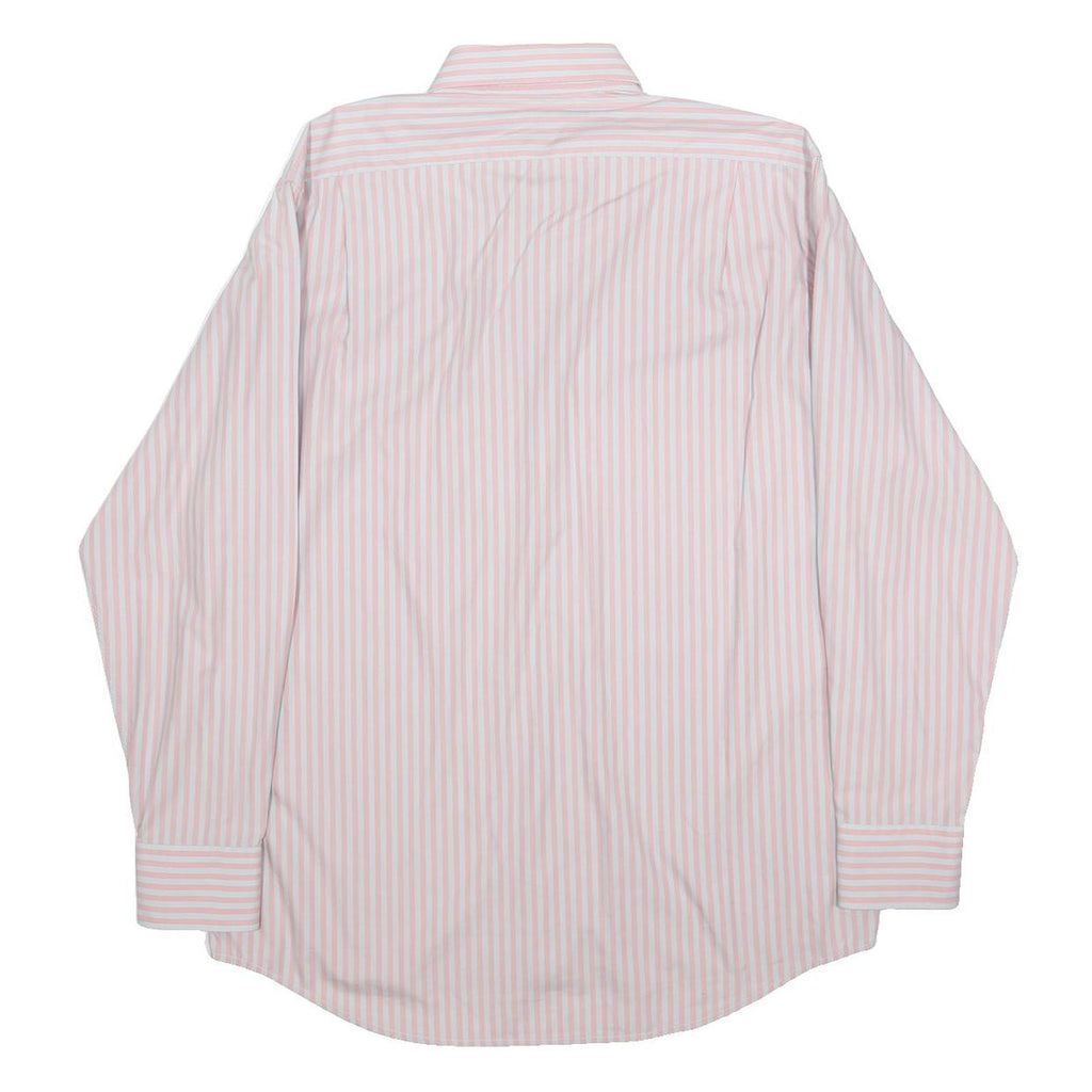 LACOSTE Mens White & Pink Stripe Shirt L Cotton Long Sleeve Button Down Collar