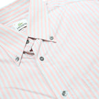 LACOSTE Mens White & Pink Stripe Shirt L Cotton Long Sleeve Button Down Collar