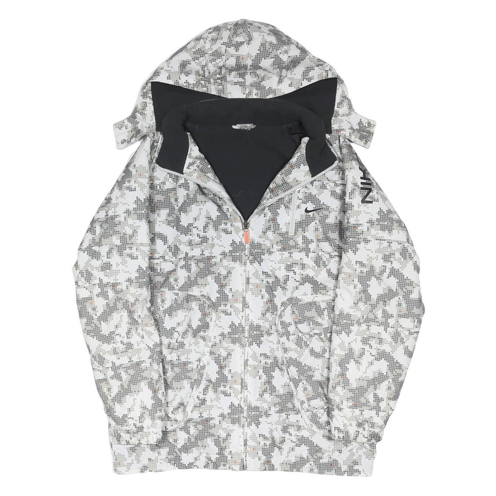 NIKE Mens White Grey Pixel Camo Outdoor Jacket XL Polyester Blend Zip Hooded