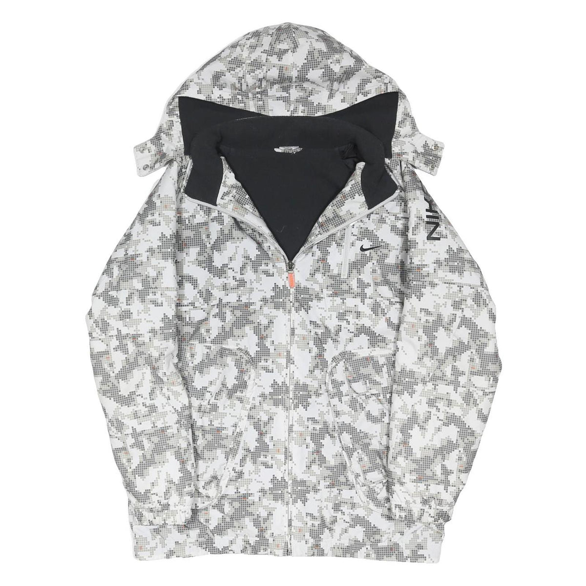 NIKE Mens White Grey Pixel Camo Outdoor Jacket XL Polyester Blend Zip Hooded