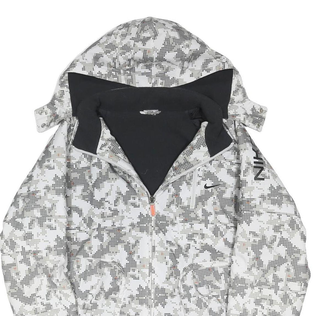 NIKE Mens White Grey Pixel Camo Outdoor Jacket XL Polyester Blend Zip Hooded