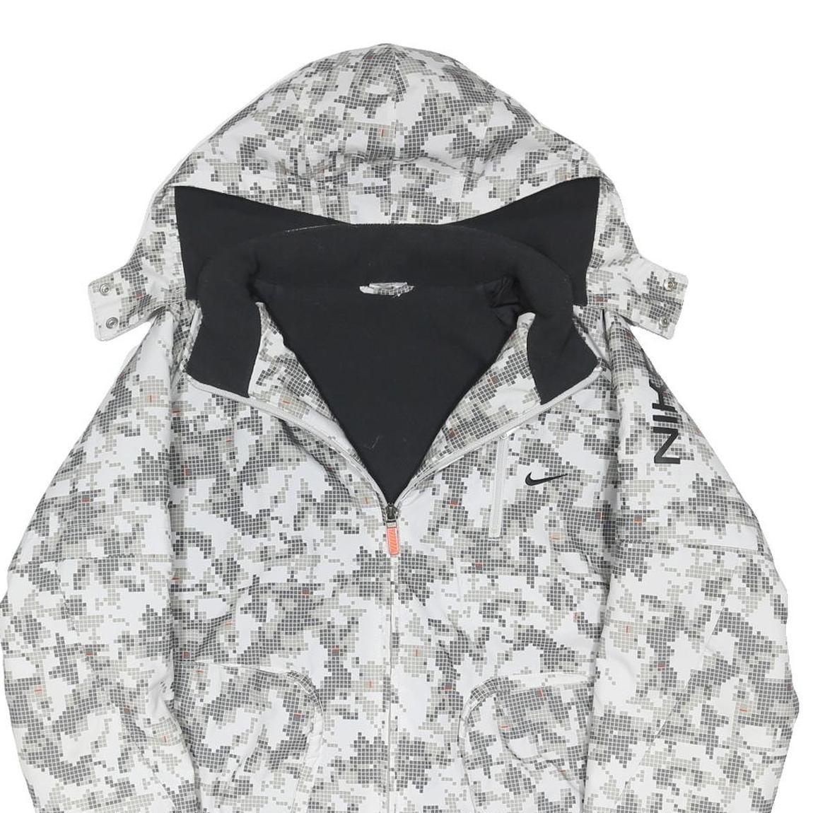 NIKE Mens White Grey Pixel Camo Outdoor Jacket XL Polyester Blend Zip Hooded