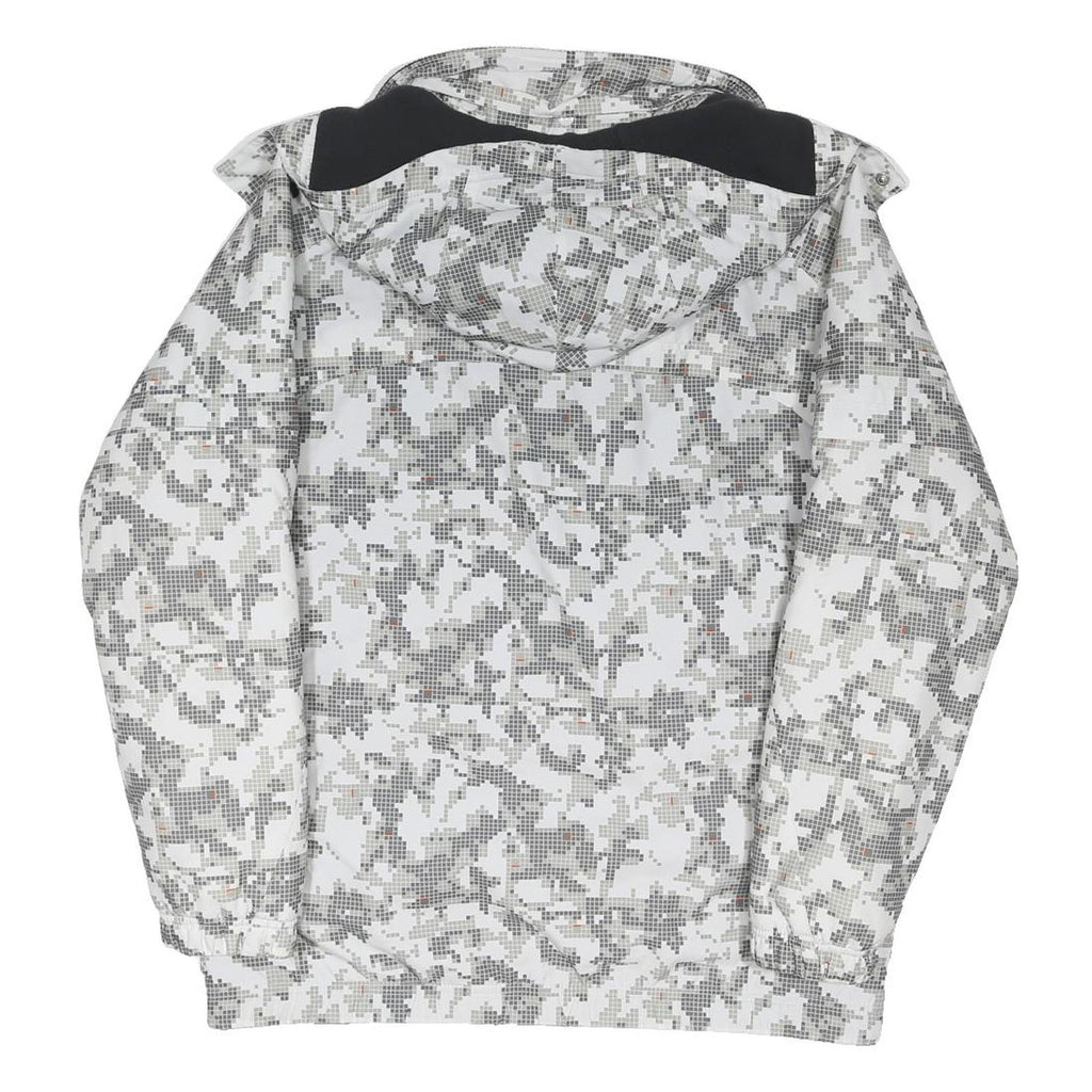 NIKE Mens White Grey Pixel Camo Outdoor Jacket XL Polyester Blend Zip Hooded