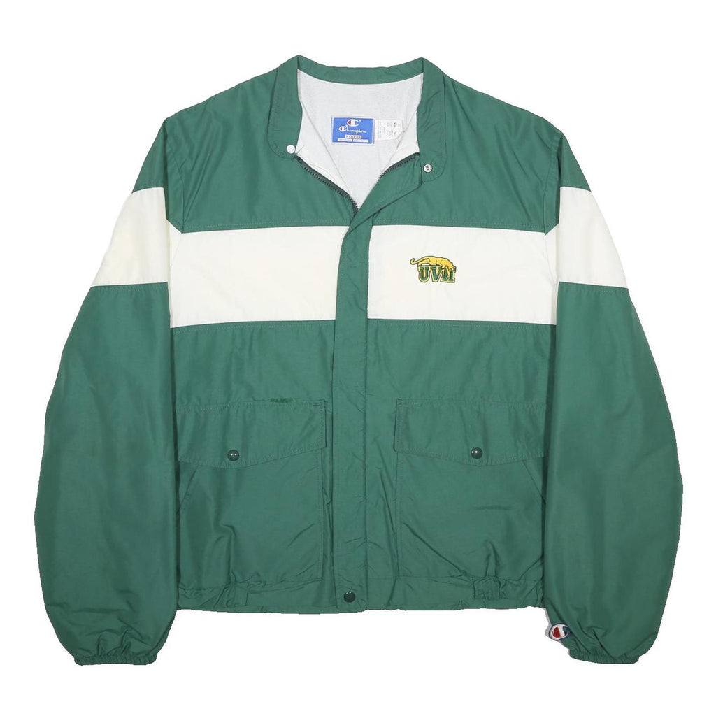 CHAMPION Mens Green & White UVM Logo Outdoor Nylon Colourblock Jacket XL Zip
