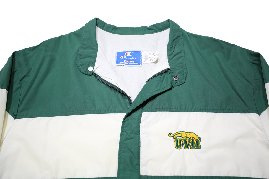 CHAMPION Mens Green & White UVM Logo Outdoor Nylon Colourblock Jacket XL Zip