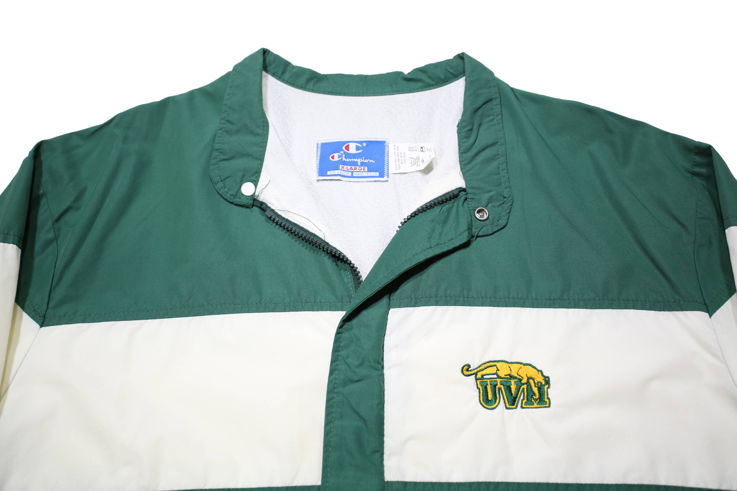 CHAMPION Mens Green & White UVM Logo Outdoor Nylon Colourblock Jacket XL Zip