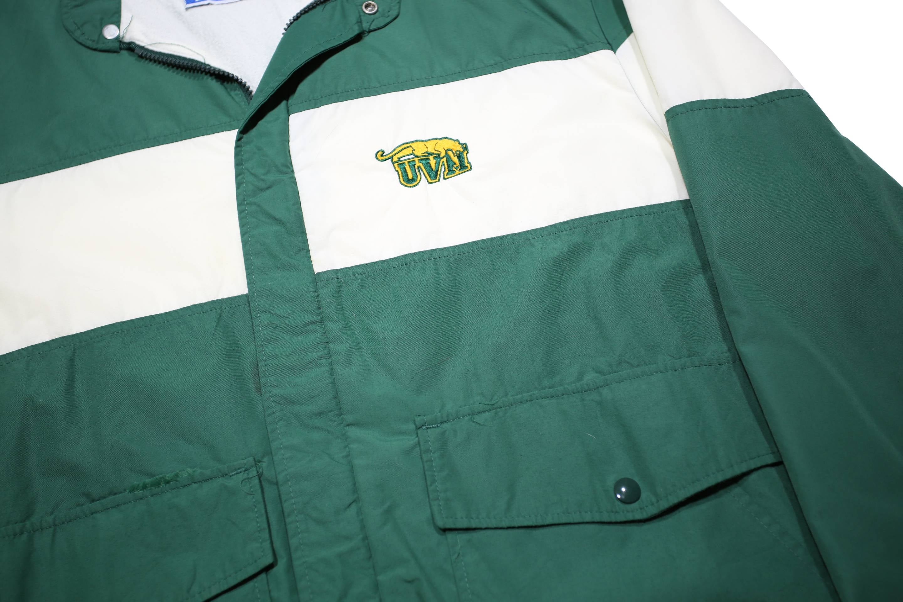 CHAMPION Mens Green & White UVM Logo Outdoor Nylon Colourblock Jacket XL Zip