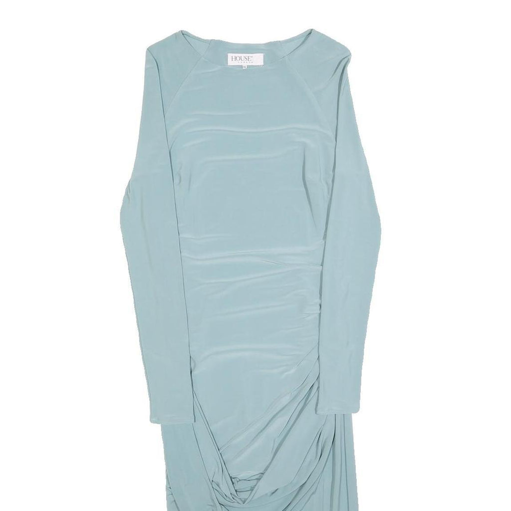 HOUSE OF CB Womens Blue Asymmetric Midi Dress Polyester Blend Long Sleeve XS