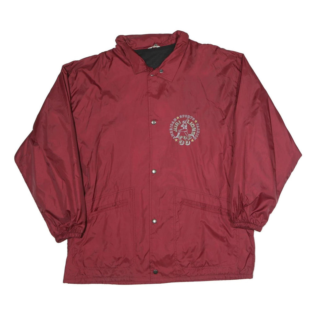 Mens Red Burgundy Polyester Blend Sports Zip Up Jacket L Printed Graphic Top 30