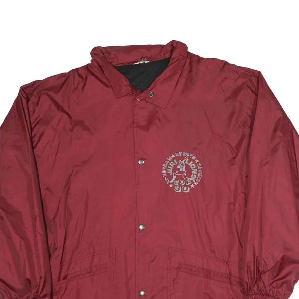 Mens Red Burgundy Polyester Blend Sports Zip Up Jacket L Printed Graphic Top 30